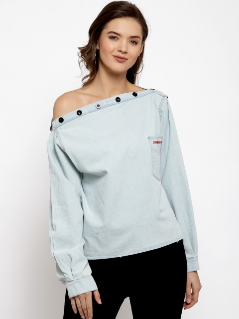 

iki chic Blue One Shoulder Denim Regular Top