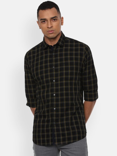 

Van Heusen Sport Men Black & Yellow Slim Fit Checked Pure Cotton Casual Shirt