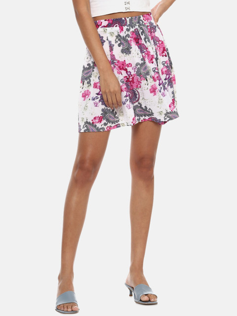 

Campus Sutra Women White & Pink Flared Mini Skirt