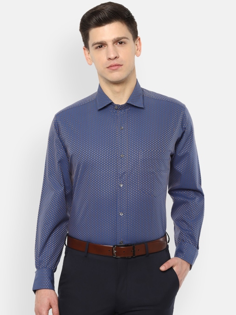 

Van Heusen Men Navy Blue & Gold Regular Fit Ethnic Printed Cotton Formal Shirt