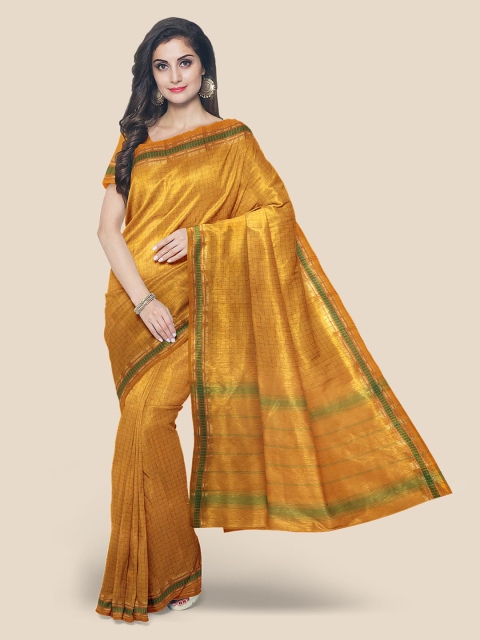 

KLM Fashion Mall Yellow Pure Cotton Solid Mangalagiri Saree
