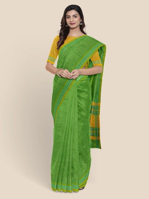 

KLM Fashion Mall Green Pure Cotton Solid Mangalagiri Saree