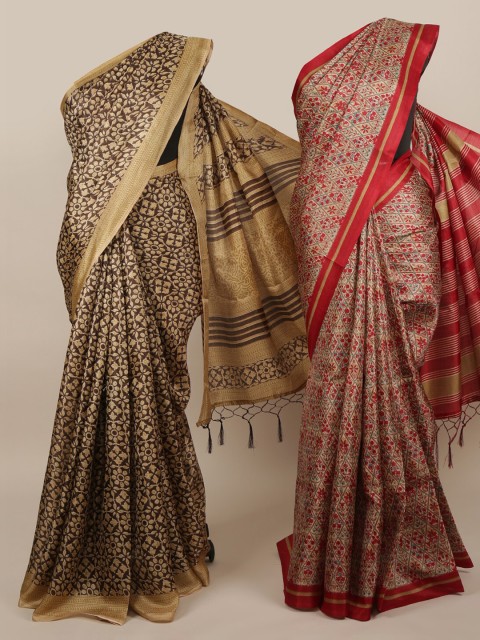 

Pothys Pack of 2 Brown & Cream-Coloured Jute Silk Printed Saree