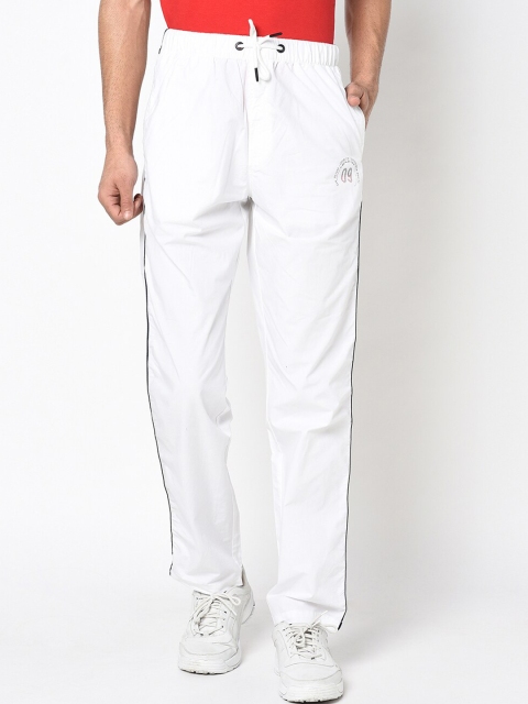 Octave Men White Solid Cotton Track Pants