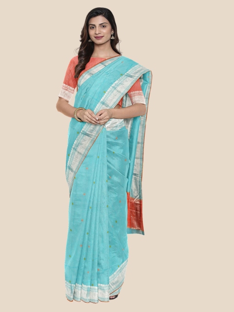 

KLM Fashion Mall Turquoise Blue Printed Silk Cotton Saree