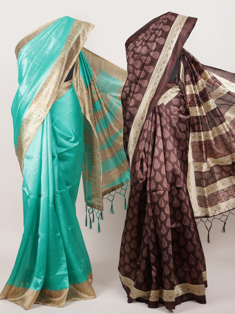 

Pothys Pack of 2 Green & Brown Jute Silk Printed Saree