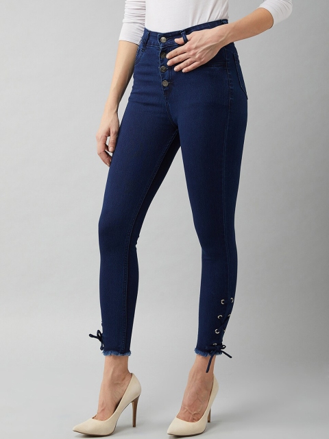 

DOLCE CRUDO Women Navy Blue Skinny Fit High-Rise Stretchable Jeans