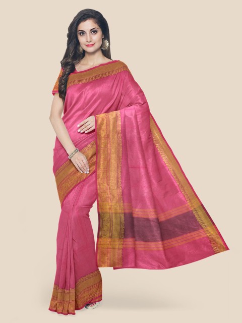 KLM Fashion Mall Pink Pure Cotton Solid Mangalagiri Saree
