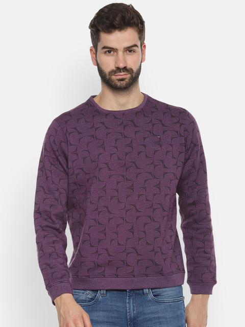 

Louis Philippe Sport Men Purple & Black Printed Pure Cotton Sweatshirt