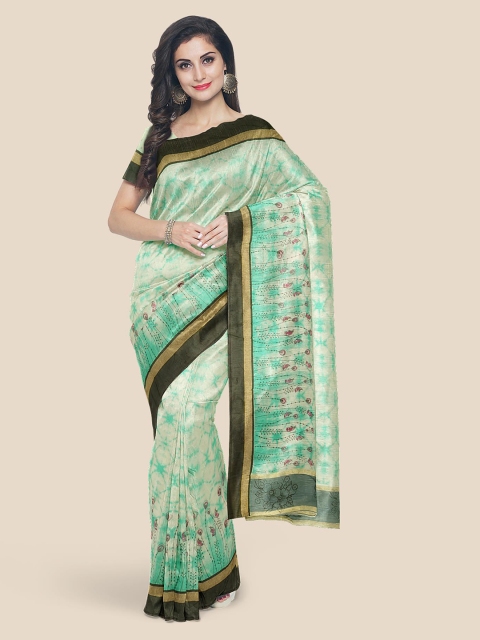 

KLM Fashion Mall Green Printed Silk Blend Saree