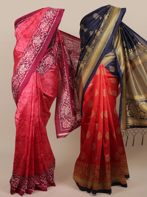 

Pothys Pack Of 2 Pink & Blue Jute Silk Printed Sarees