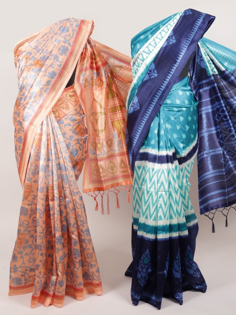 

Pothys Pack Of 2 Jute Silk Printed Sarees, Peach