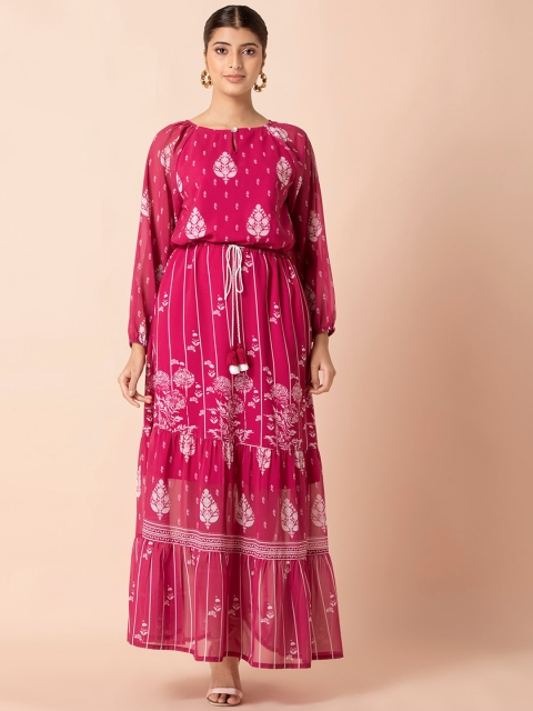 INDYA Pink Floral Georgette Maxi Dress