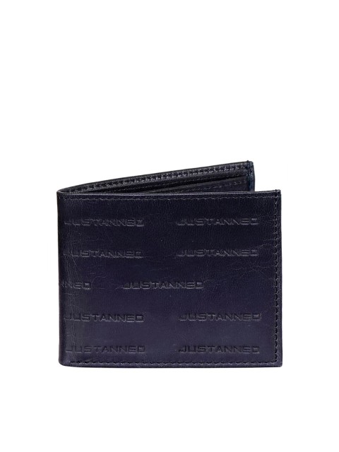 

Justanned Men Navy Blue Leather Brand Embossed Surface Two Fold Wallet