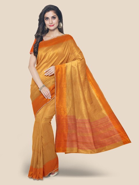 

KLM Fashion Mall Orange Pure Cotton Solid Mangalagiri Saree
