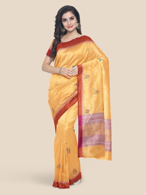 

KLM Fashion Mall Orange Linen Blend Printed Venkatgiri Saree