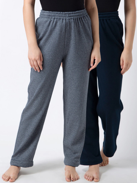 

ADORENITE Women Navy Blue Solid Reversible Cotton Lounge Pants