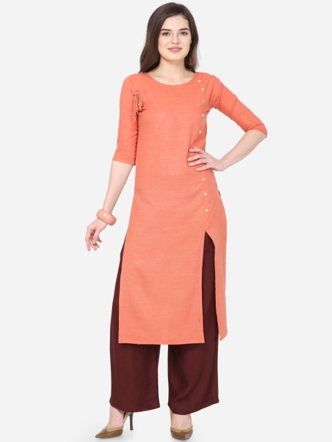 

SAADHVI Women Peach-Coloured Regular A-Line Kurta with Palazzos