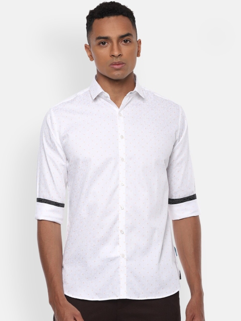 

V Dot Men White Slim Fit Printed Cotton Casual Shirt