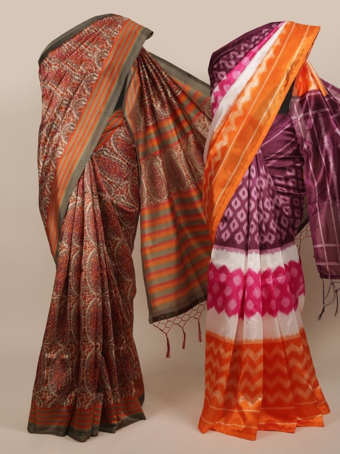

Pothys Maroon & Multicoloured Set of 2 Jute Silk Printed Saree