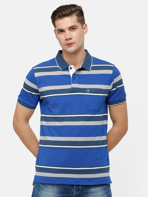 

Classic Polo Men Blue & Grey Striped Polo Collar T-shirt