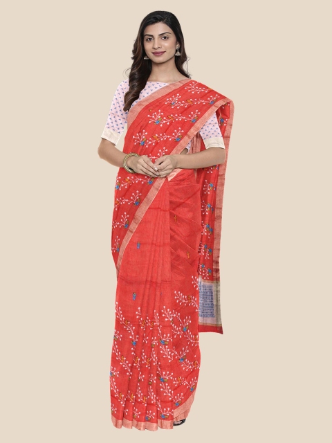 

KLM Fashion Mall Red Solid Linen Blend Venkatgiri Saree