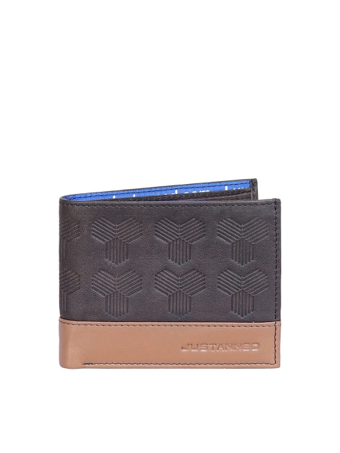 

Justanned Men Olive Green & Tan Colourblocked Two Fold Leather Wallet