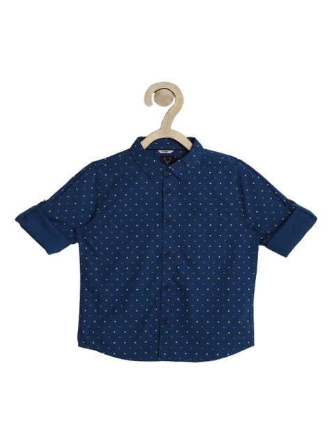 

Allen Solly Junior Boys Navy Blue Pure Cotton Slim Fit Printed Casual Shirt
