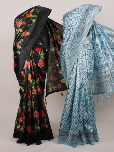 

Pothys Pack Of 2 Jute Silk Printed Sarees, Black