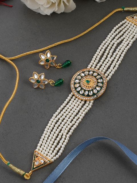 

Silvermerc Designs Gold-Plated & White Pearl Beaded Multi-Stranded Jewellery Set