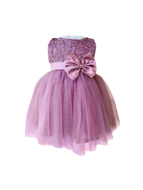 

Faye Mauve Floral Embroidered Bow Detailed Net Dress