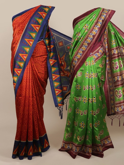 

Pothys Pack Of 2 Jute Silk Printed Sarees, Red