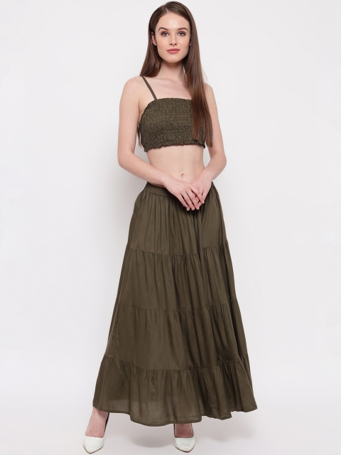 

Aawari Olive Green Smocked Two-Piece Co-ordinate Set