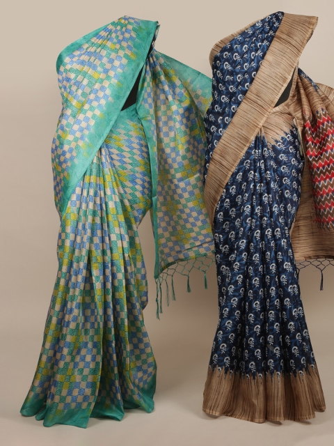 

Pothys Pack Of 2 Jute Silk Printed Sarees, Cream