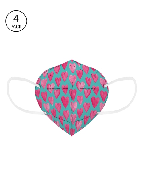 

Status Pack Of 4 Pink & Sea-Green Heart Printed 5-Ply N95 Face Masks