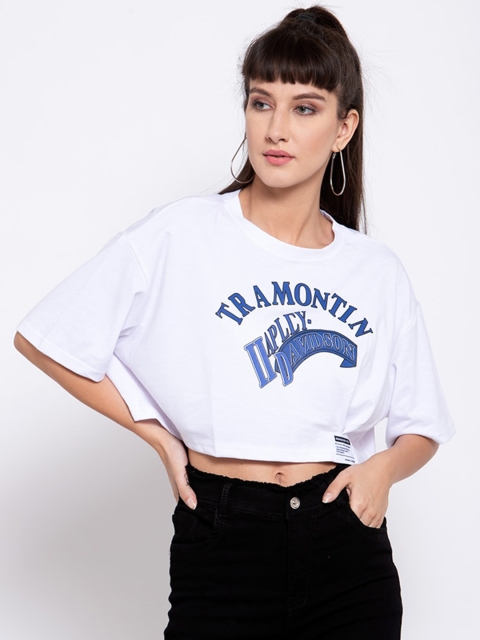 

iki chic Women White & Blue Boxy Crop Top