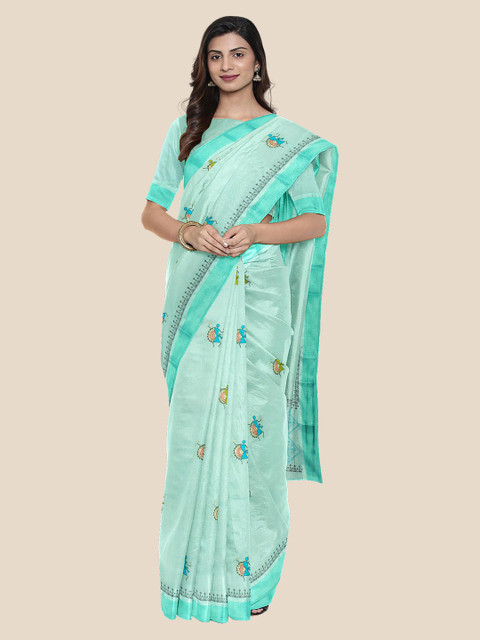

KLM Fashion Mall Blue Embroidered Silk Cotton Saree