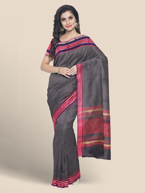 

KLM Fashion Mall Charcoal Grey & Pink Pure Cotton Solid Mangalagiri Saree