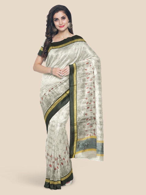 

KLM Fashion Mall White Printed Silk Blend Saree