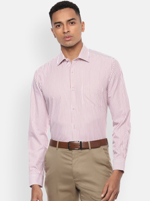 

Van Heusen Men White & Rust Orange Regular Fit Striped Cotton Formal Shirt