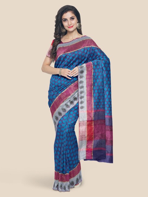 

KLM Fashion Mall Blue Pure Cotton Printed Venkatgiri Saree
