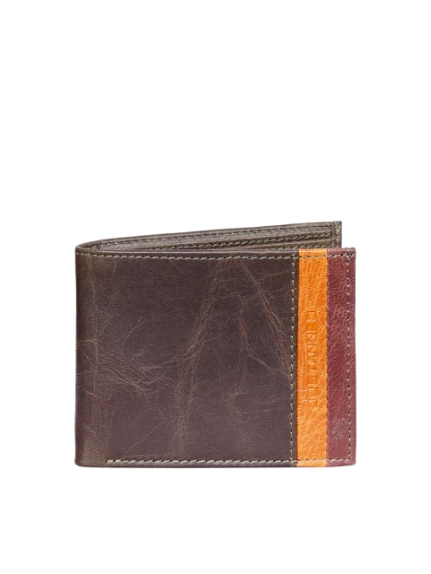 

Justanned Men Olive Green & Yellow Colourblocked Two Fold Leather Wallet