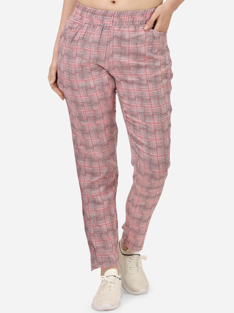 

Yuvraah Women Pink & Grey Checked Straight Fit Rapid-Dry Track Pants