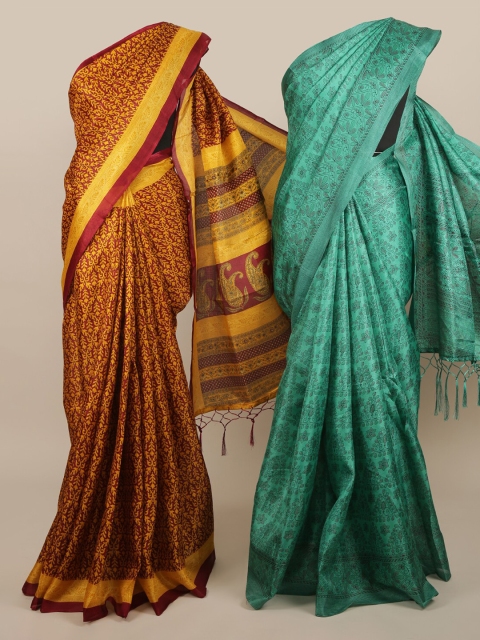 

Pothys Maroon & Green Set of 2 Jute Silk Printed Saree