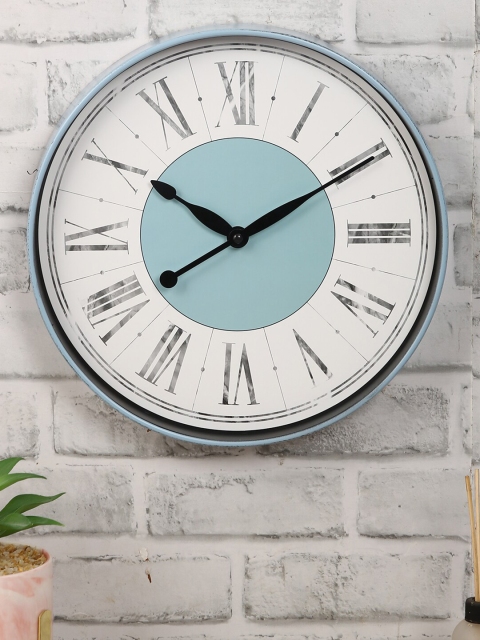 

House Of Accessories White & Blue Colourblocked Vintage 30 cm Analogue Wall Clock