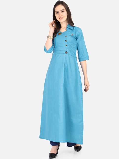 

SAADHVI Women Blue Regular Floor Length A-Line Kurta with Palazzos