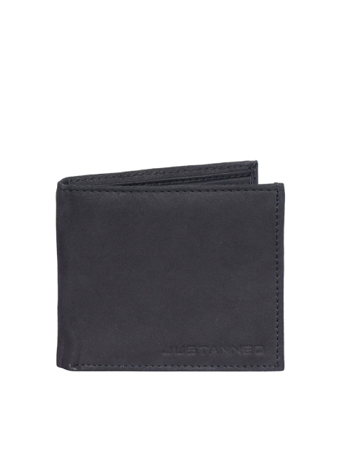 

Justanned Men Black Solid Leather Two Fold Wallet