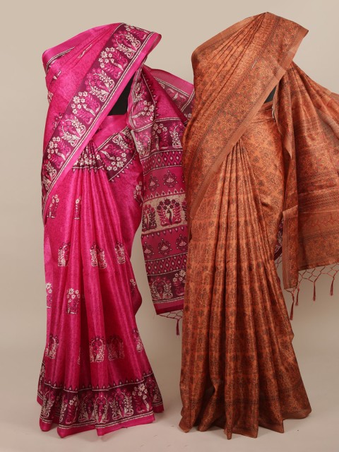 

Pothys Pack Of 2 Jute Silk Printed Sarees, Magenta