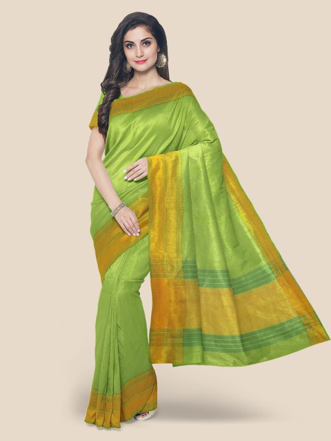 

KLM Fashion Mall Green Pure Cotton Solid Mangalagiri Saree