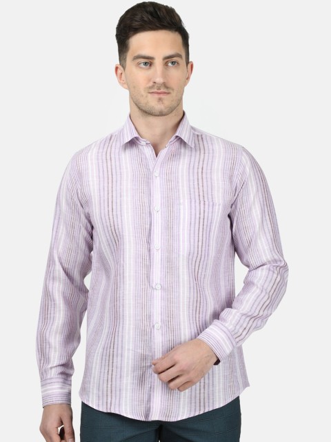 

Monte Carlo Men White & Lavender Regular Fit Striped Casual Shirt